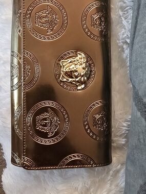 Metallic Brown Embossed Medallion Clutch with Gold Accent